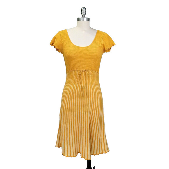 Vintage Y2K Knit Sweater Dress Size M Striped Yellow Forever 21 2000s Cotton - Picture 1 of 10